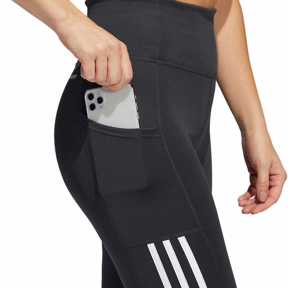 🆕adidas Lightweight HighRise 3-Stripe Mesh 7/8 Leggings, Carbon (grey) - Picture 4 of 8